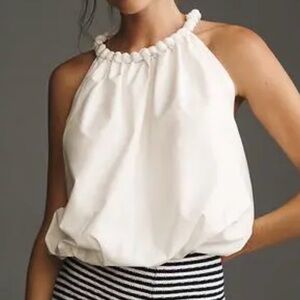 Anthropologie Braided Neck Bubble Hem White Cotton Tank Top L